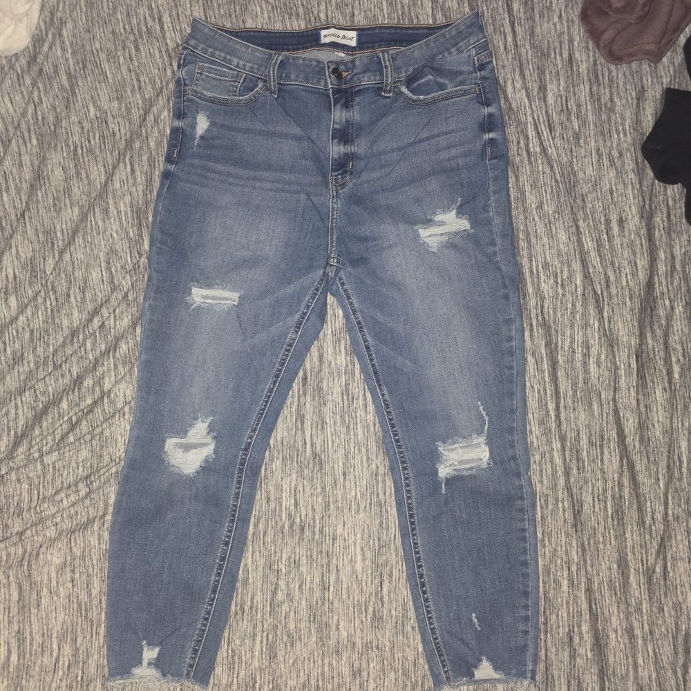 Studio Blue Distressed Cropped High Rise Women's Jeans